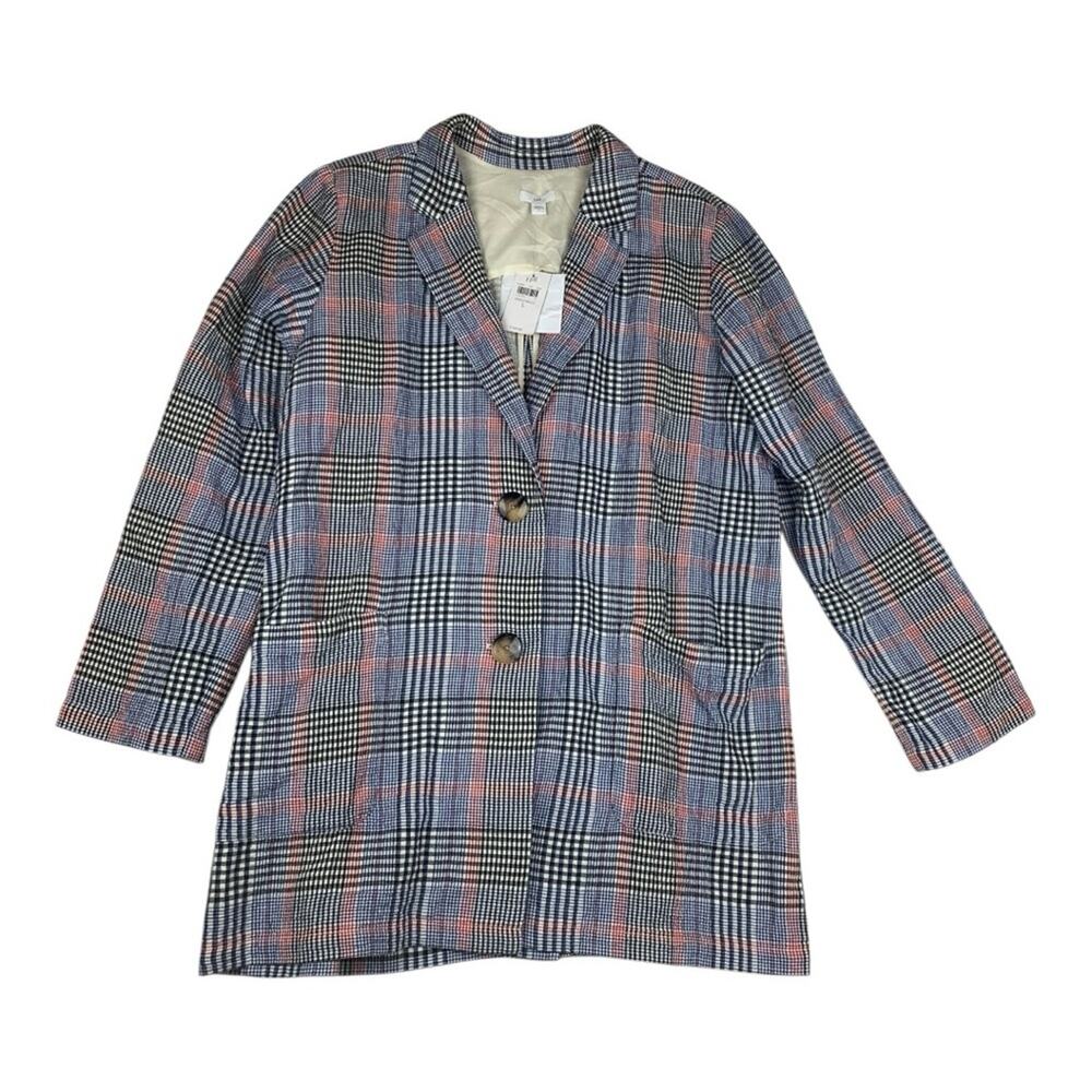 J. Jill size large new barley Multicolor Plaid Blazer lightweight blue red acada